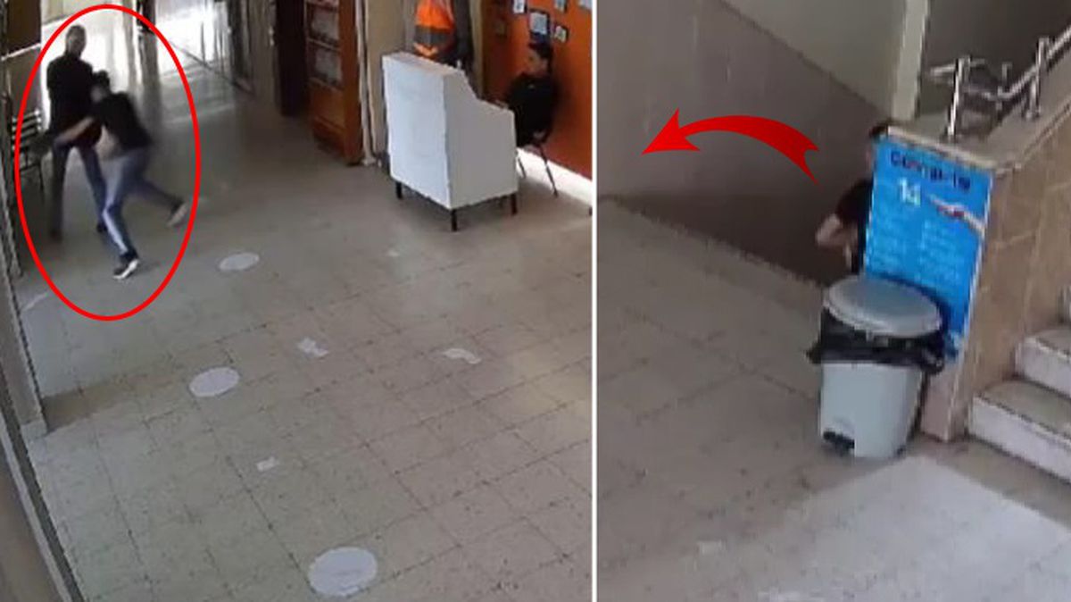 Okul merdiveninde pusuya yatıp öğretmenini bıçakladı! Dehşet anları kamerada