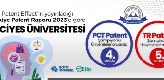 Erciyes Üniversitesi Türkiye'nin Patent Tescil Şampiyonu Üniversiteleri Sıralamasında 4. Sırada