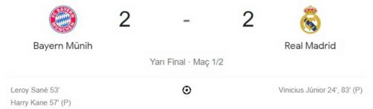 Real Madrid Bayern Münih ilk maç kaç kaç bitmişti? Bayern Münih Real Madrid Şampiyonlar Ligi yarı final ilk maç sonucu!