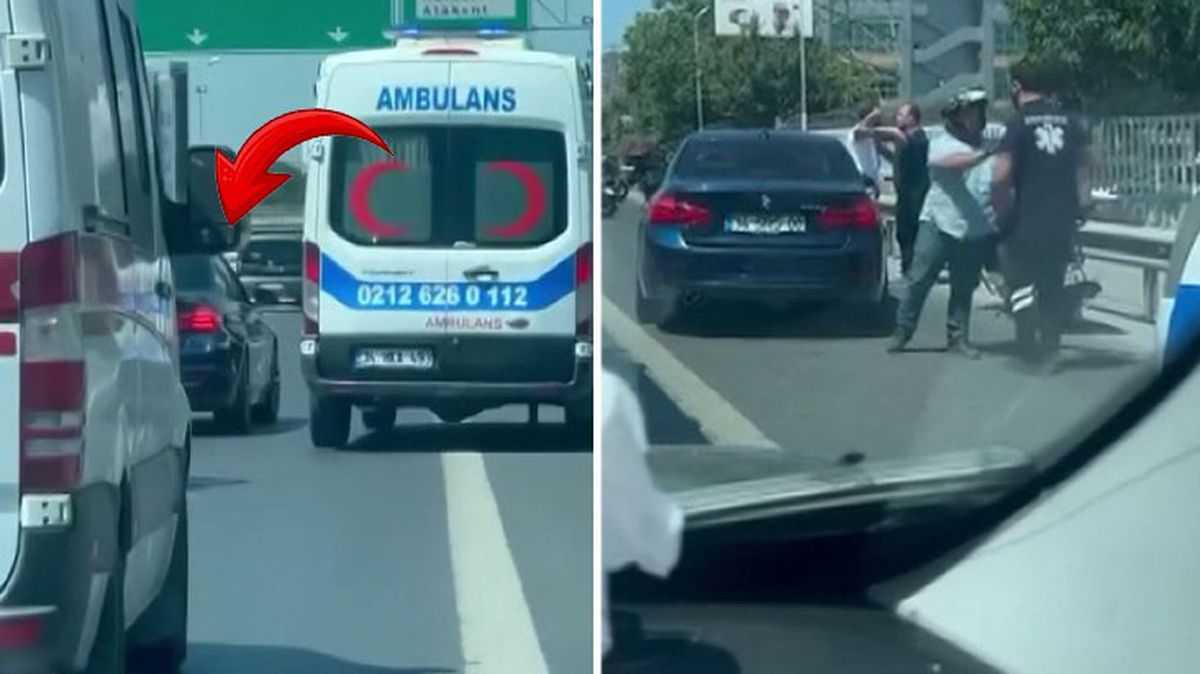 Önce sıkıştırdı sonra önünü kesti! Yol isteyen ambulansa yapmadığını bırakmadı