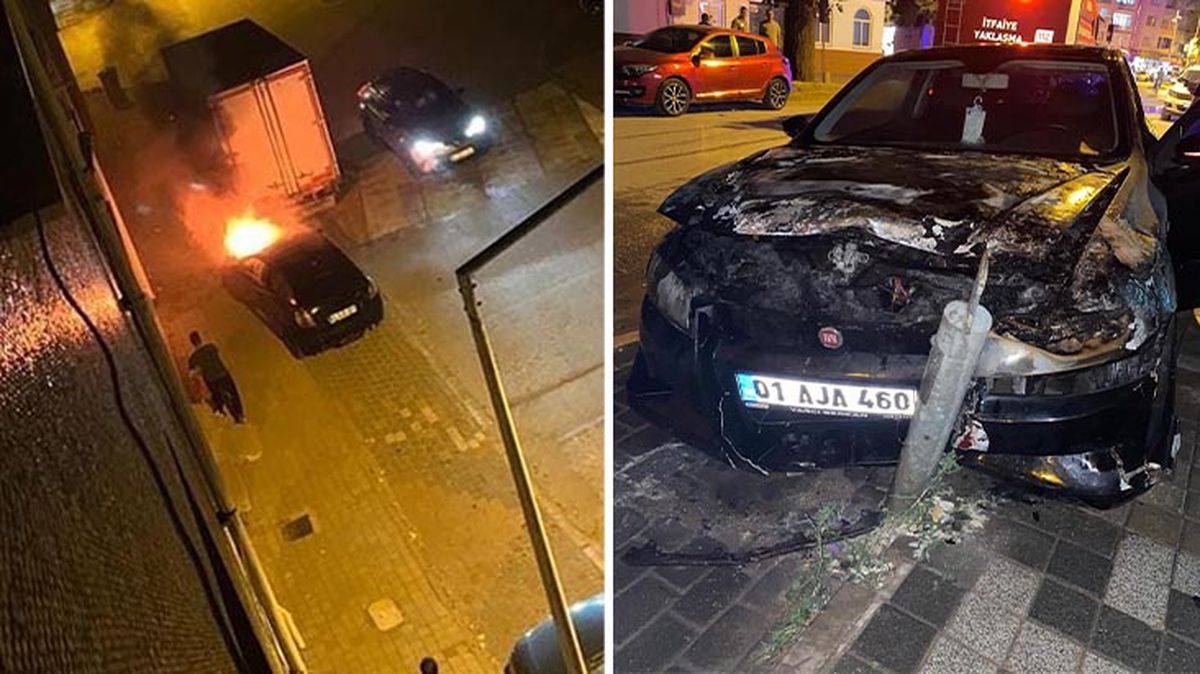 Kendi kendine çalışan araç kaza yaptıktan sonra alev alev yandı