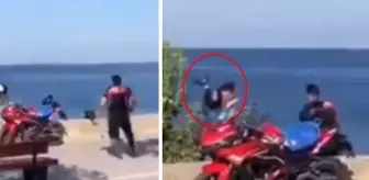 Kadını denize atmaya çalışan kişi polisin müdahalesiyle engellendi