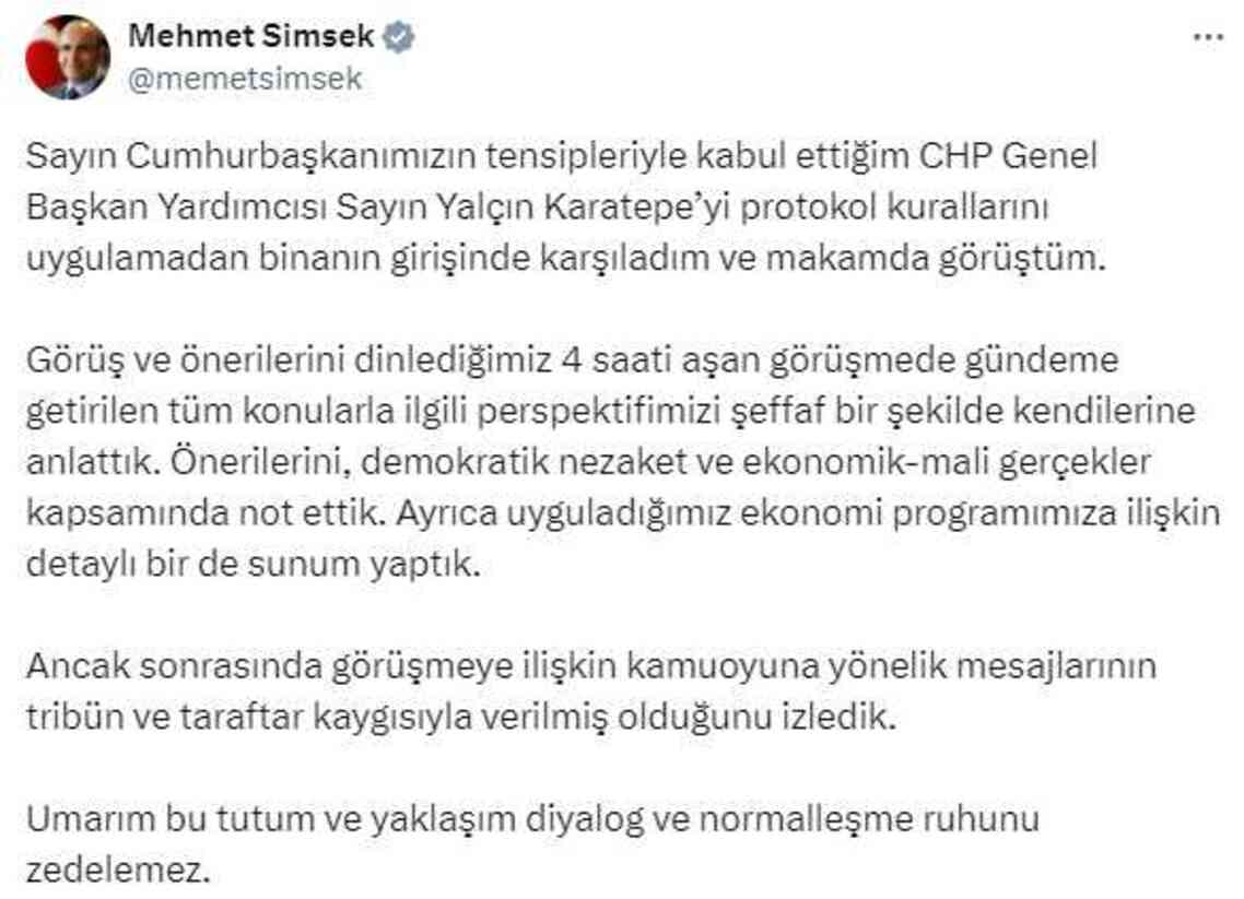 Mehmet Şimşek'ten CHP heyetinin ekonomi zirvesi sonrasındaki eleştirilerine yanıt
