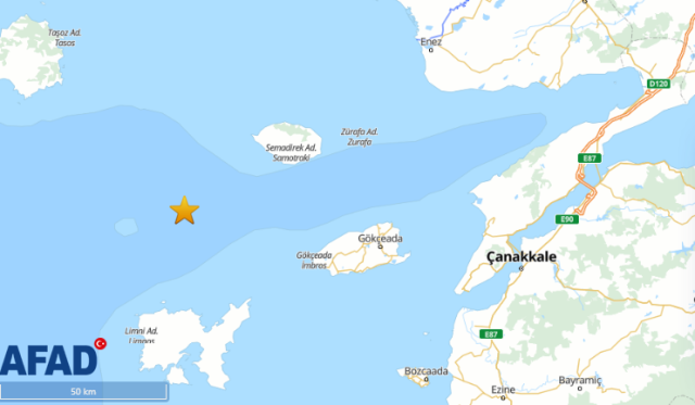 An earthquake with a magnitude of 4.4 occurred off the coast of Gökçeada