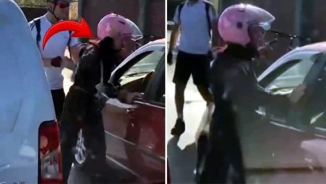 The warning she gave backfired! The motorcyclist woman attacked the driver.
