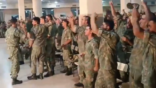 Azerbaijani soldiers were overjoyed and ecstatic when Turkey defeated Czech Republic in the match.