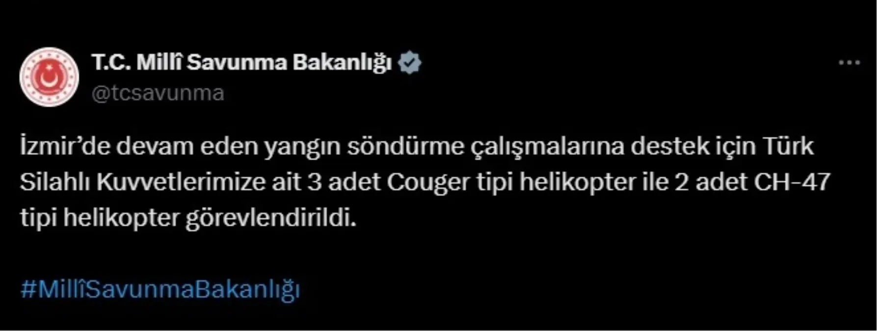 MSB, İzmir'deki orman yangınına 5 helikopter görevlendirdi