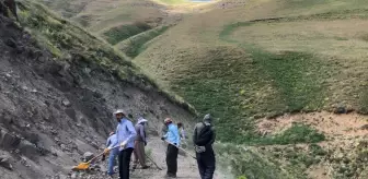 Hakkari'de Yayla Yolunda Kaya Parçaları Engeli