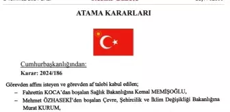 Murat Kurum Sağlık Bakanlığına, Kemal Memişoğlu Çevre Bakanlığına atandı