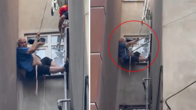 An incident like a movie in Istanbul: The man who fell from the roof remained suspended in the air.