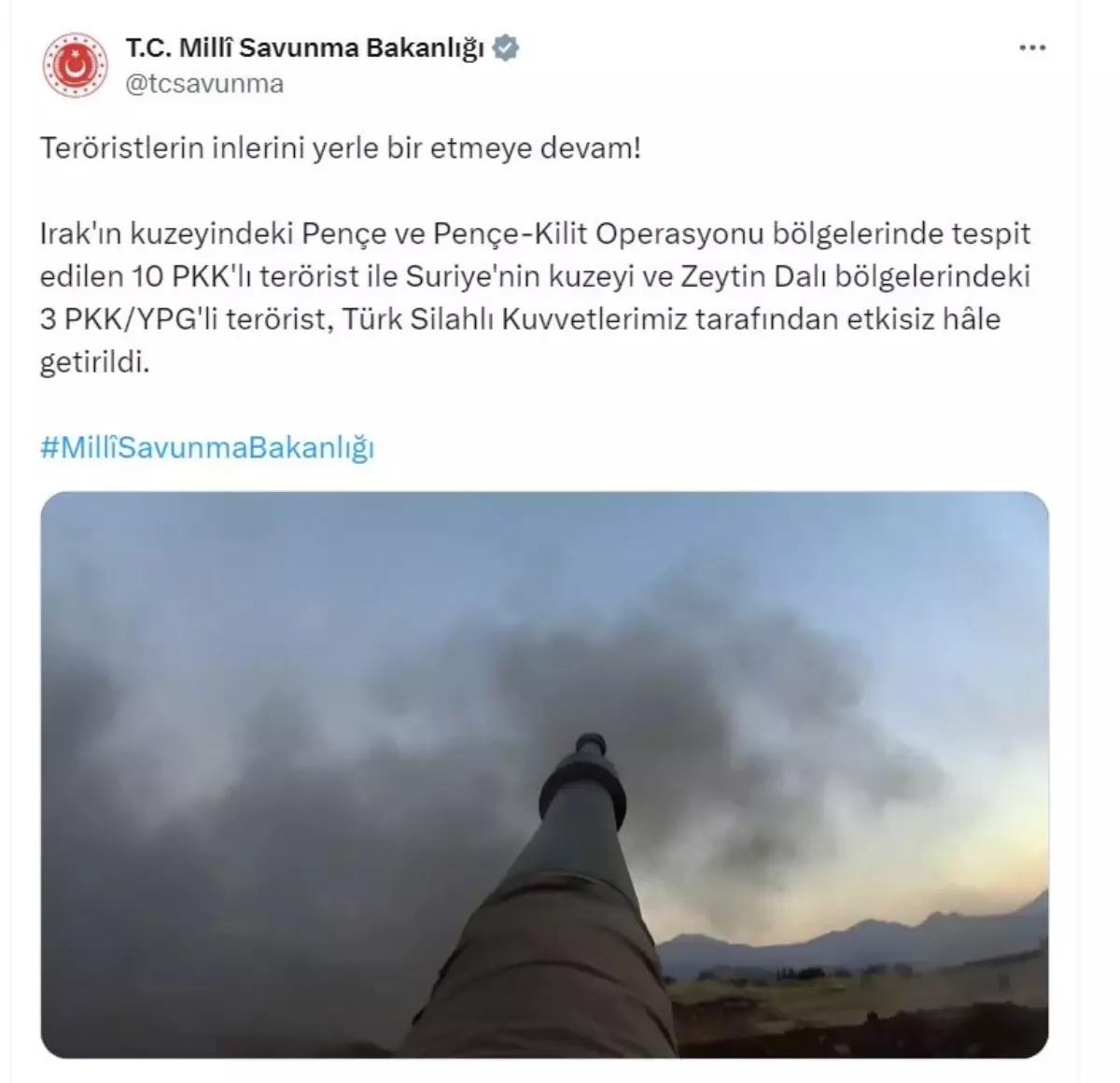 MSB'den PKK Operasyonu: 13 Terörist Etkisiz Hale Getirildi