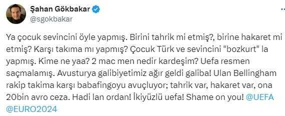 شاهان جوكباكار ينتقد يويفا بسبب العقوبة المفروضة على مريح ديميرال: منافقة