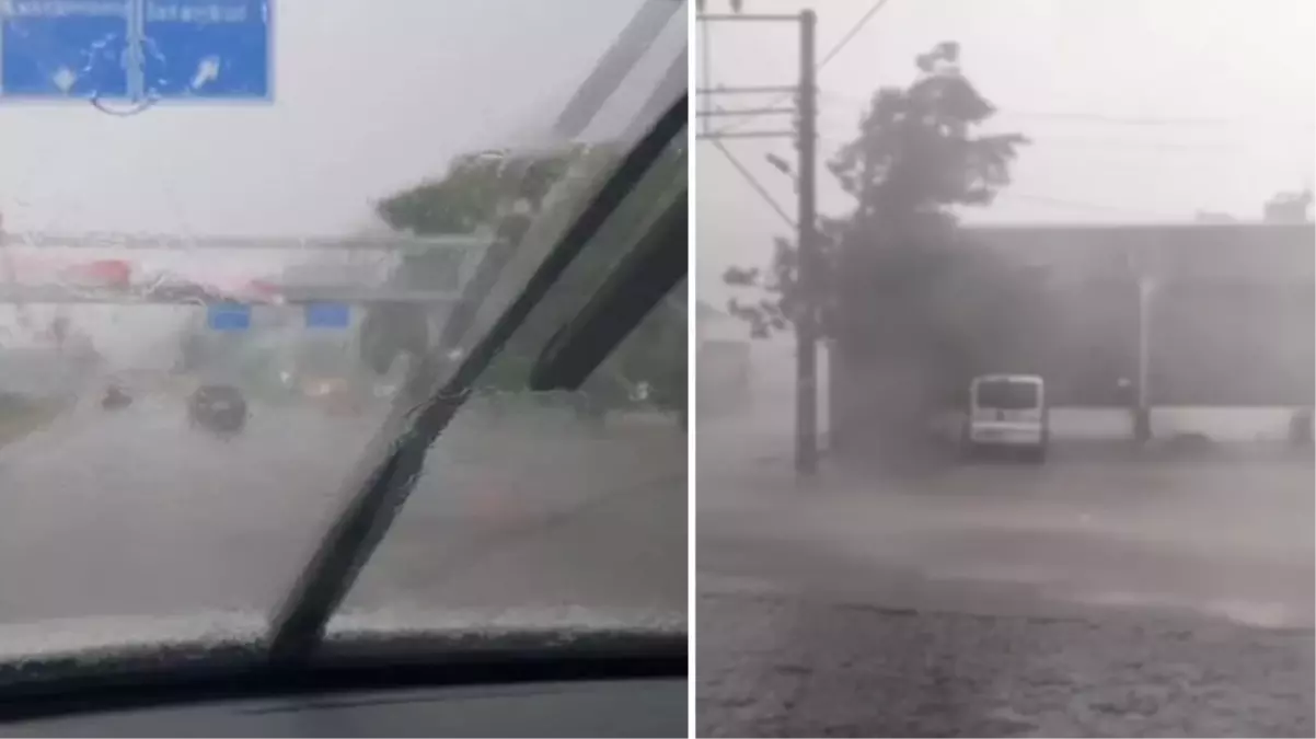 Karabük'te aniden bastıran sağanak yolları göle çevirdi