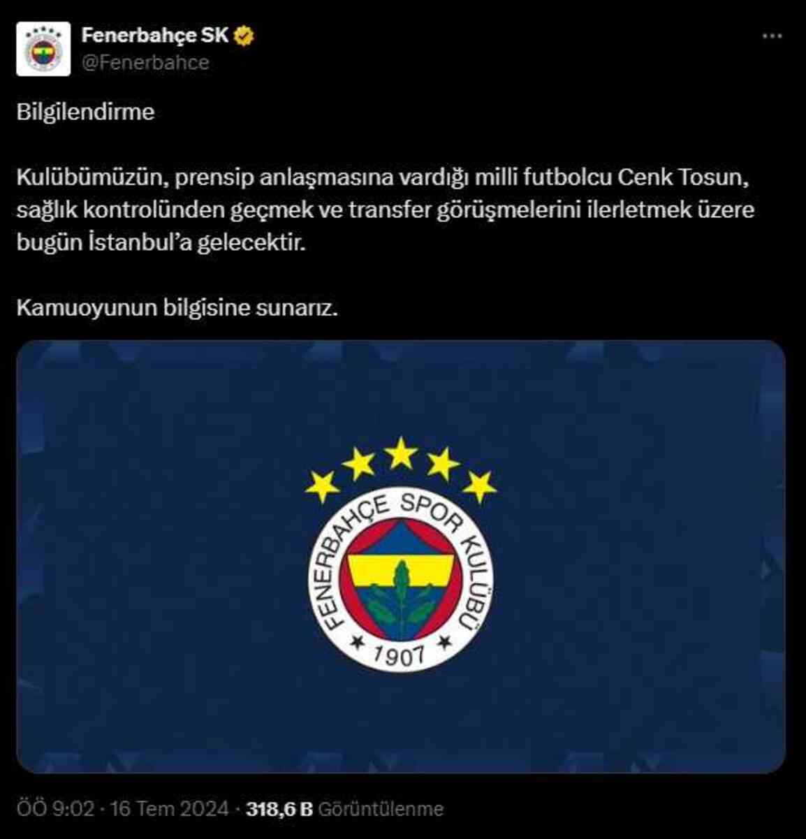Cenk Tosun Fenerbahçe'de! Cenk Tosun İstanbul'a geldi mi? Sağlık kontrolünden geçti mi?