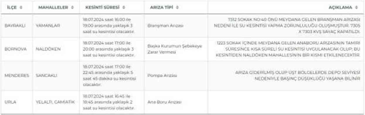İZSU İzmir su kesintisi: İzmir'de sular ne zaman gelecek? Bayraklı, Bornova, Menderes 17-18 Temmuz 2024 İzmir su kesintisi listesi!