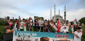 Edirne'de çocuklar İsrail'in Filistin'e yönelik saldırılarını protesto etti