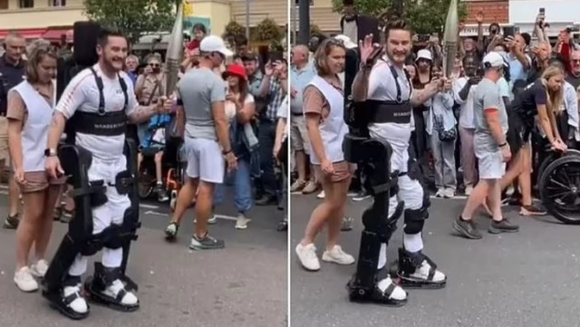 French paraplegic athlete Kevin Piette made history by carrying the Olympic Torch with a robotic exoskeleton.