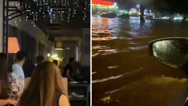 Rain and storm have taken over Antalya! The restaurant windows suddenly shattered, and the roads turned into lakes.