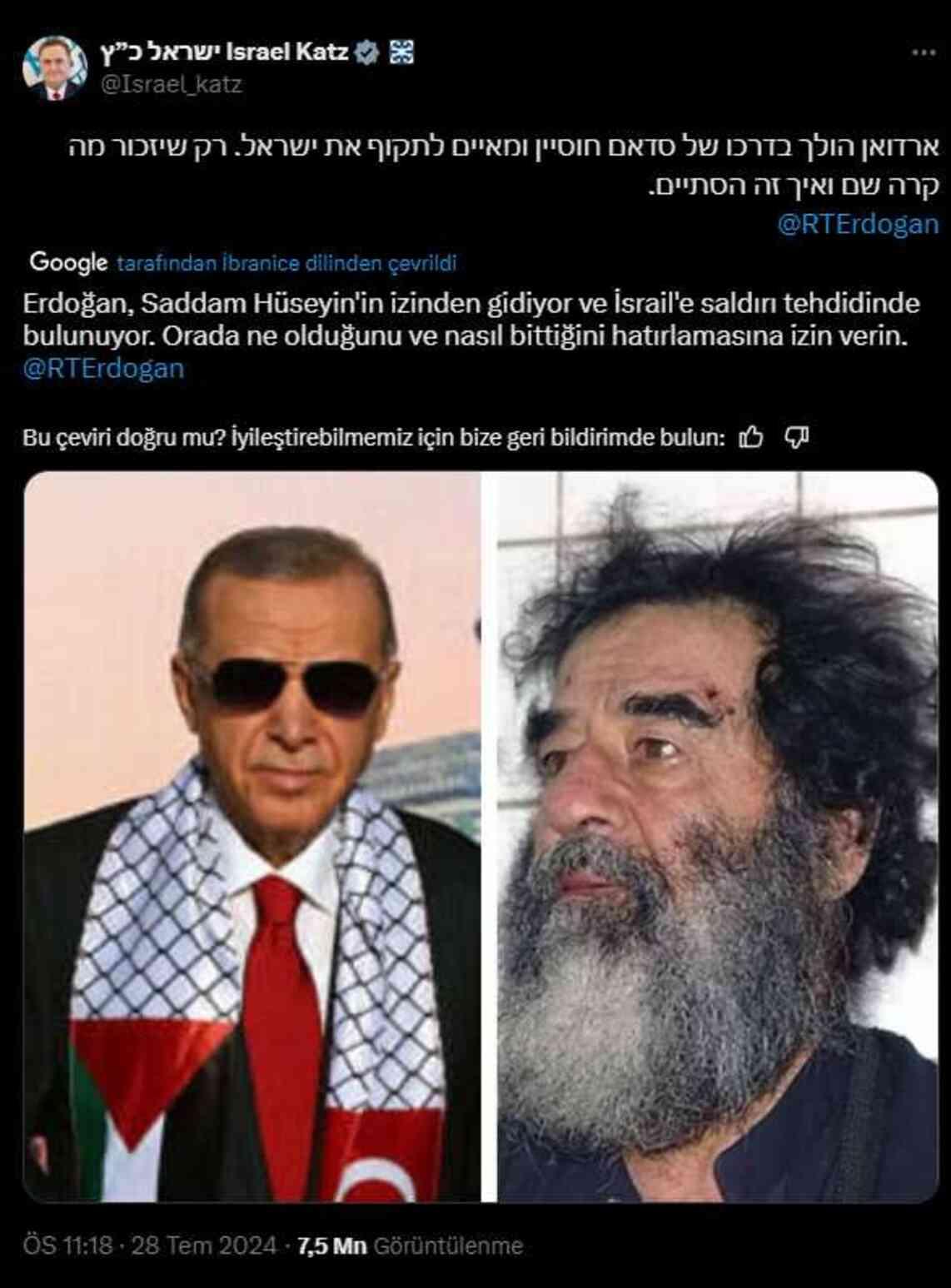 İsrailli bakan ne paylaştı? Cumhurbaşkanı Erdoğan'ı kime benzetti, olay ne?