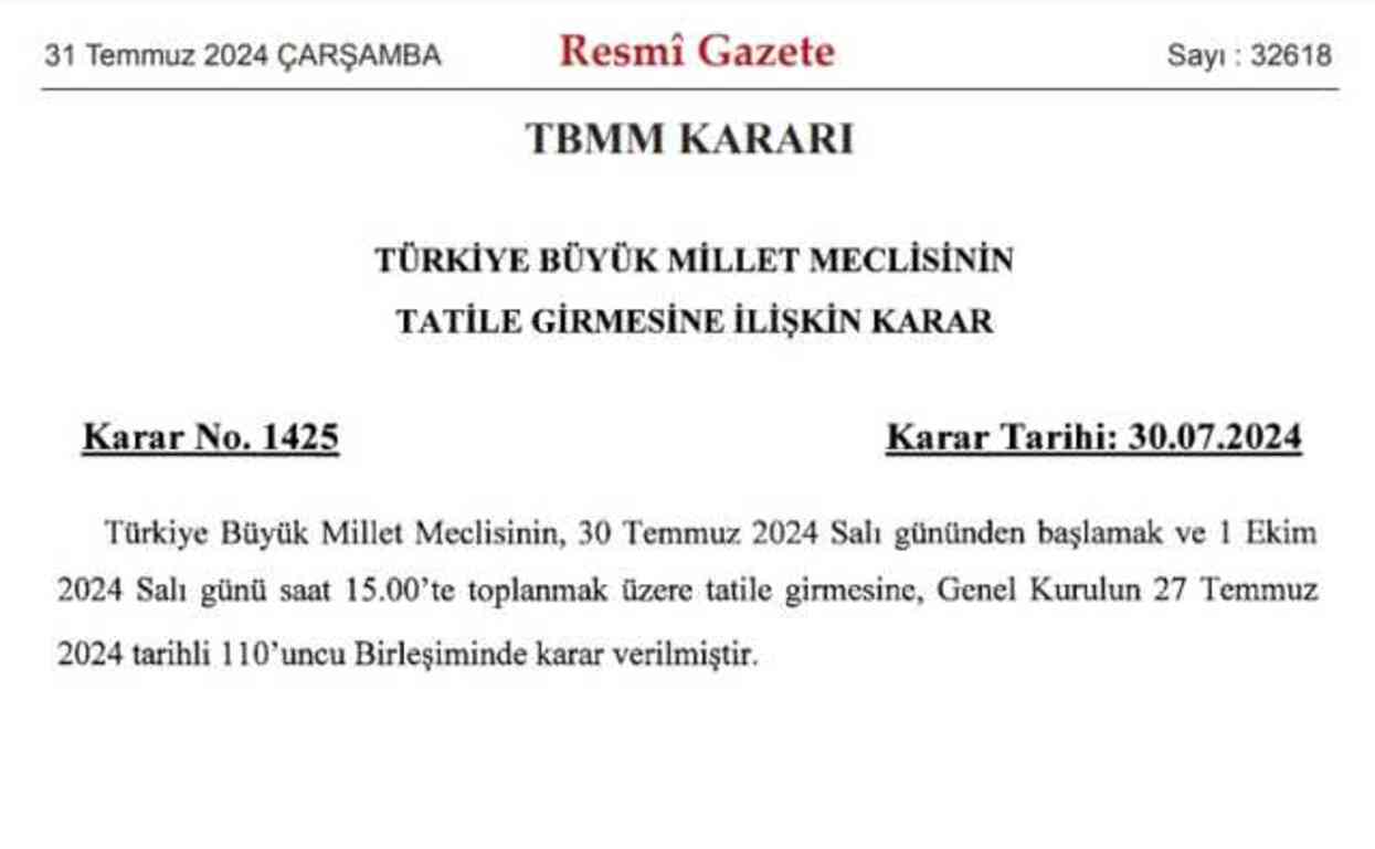 Meclis tatile mi girdi, Meclis tatili ne zaman bitiyor 2024?