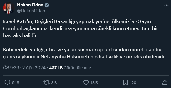 Reactions from politicians to the genocidal Israeli minister targeting President Erdoğan