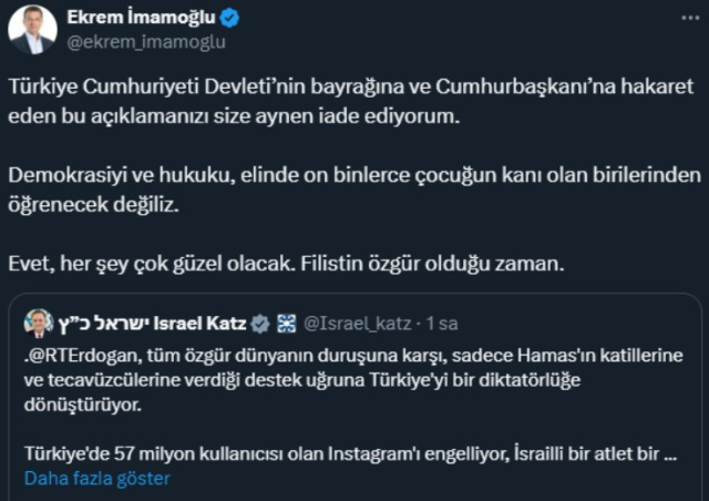 İsrail Dışişleri Bakanı, Cumhurbaşkanı Erdoğan'a ne dedi? Ekrem İmamoğlu ne dedi, Twitter'dan ne yazdı, ne cevap verdi?