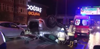 Üsküdar'da kontrolden çıkan otomobilin çarptığı araç takla attı