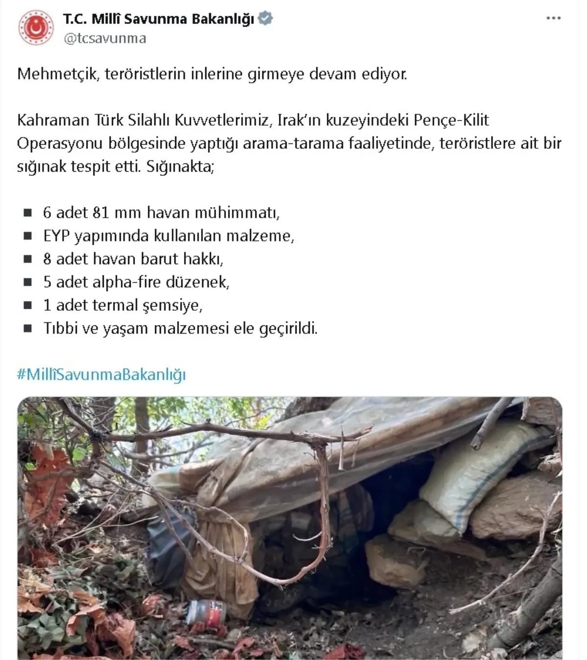 Pençe-Kilit Operasyonu Bölgesinde Teröristlere Ait Sığınakta Mühimmat Ele Geçirildi