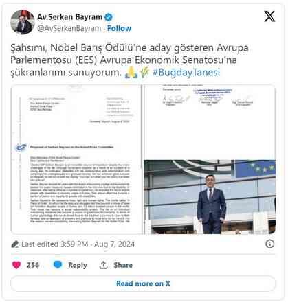 AK Parti İstanbul Milletvekili Serkan Bayram, Nobel Barış Ödülü'ne Aday Gösterildi