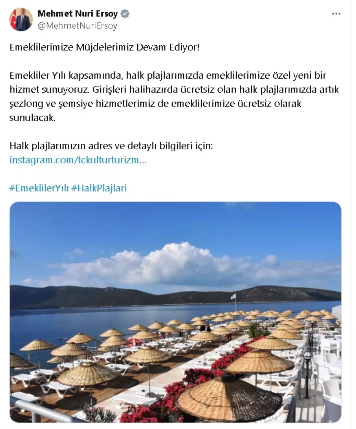 Emeklilere Ücretsiz Şezlong ve Şemsiye Hizmeti