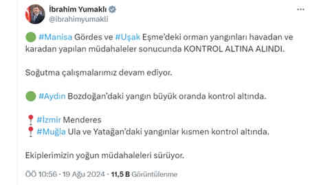 ORMAN YANGINLARI SON DURUM! Orman yangınları devam ediyor mu, durdu mu? İzmir, Aydın, Muğla, Manisa, ve Uşak yangınları son durum!
