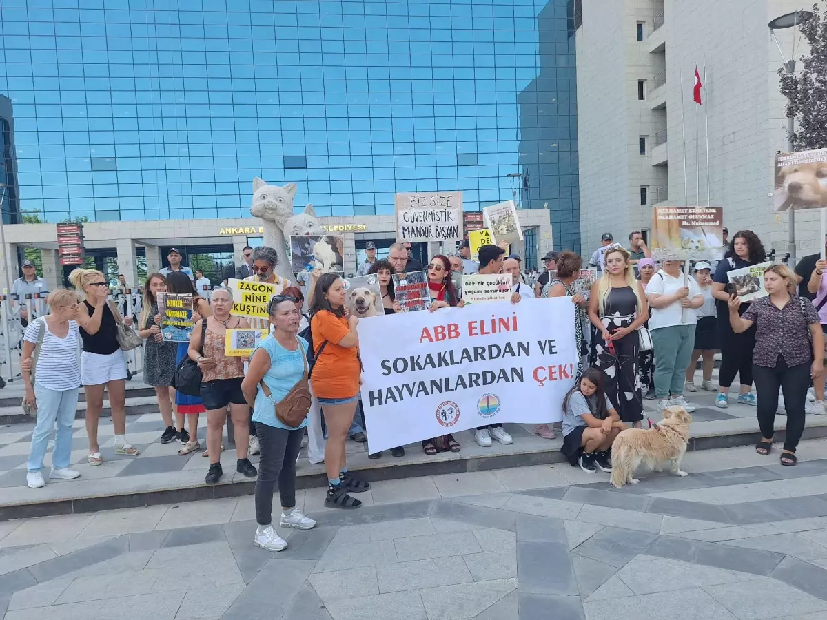 Ankara'da Hayvanseverler ABB Önünde Açıklama Yaptı
