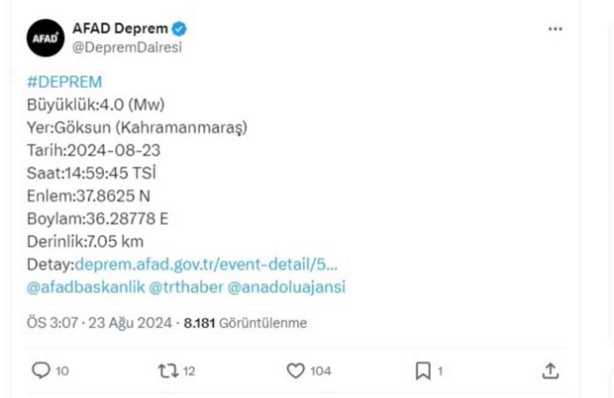 Kahramanmaraş'ta deprem mi oldu? Deprem nerede oldu? Kahramanmaraş'ta deprem mi oldu? Deprem nerede oldu?