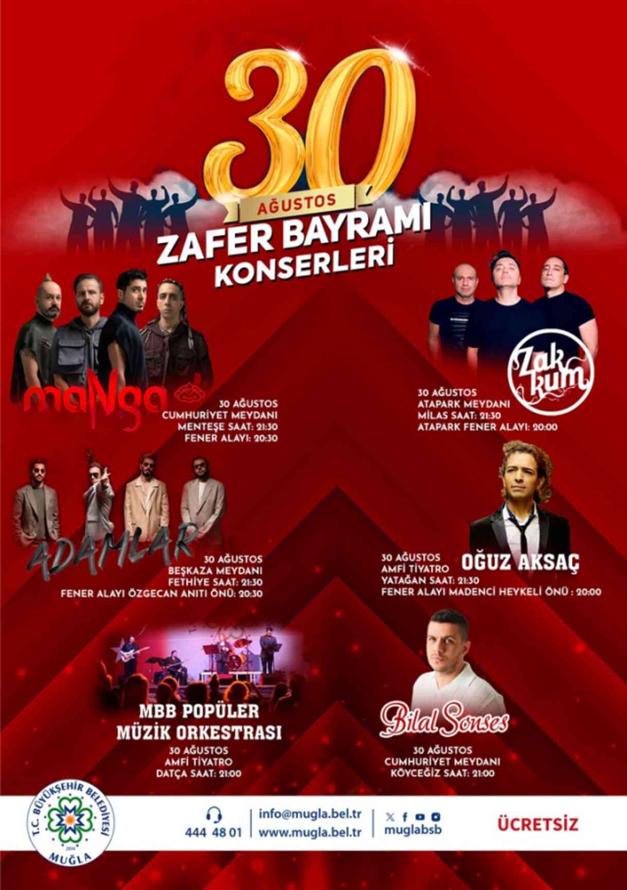 Muğla 30 Ağustos konserleri! Muğla Manga, Zakkum, Adamlar, Bilal Sonses, Oğuz Aksaç, konserleri ne zaman, nerede yapılacak?