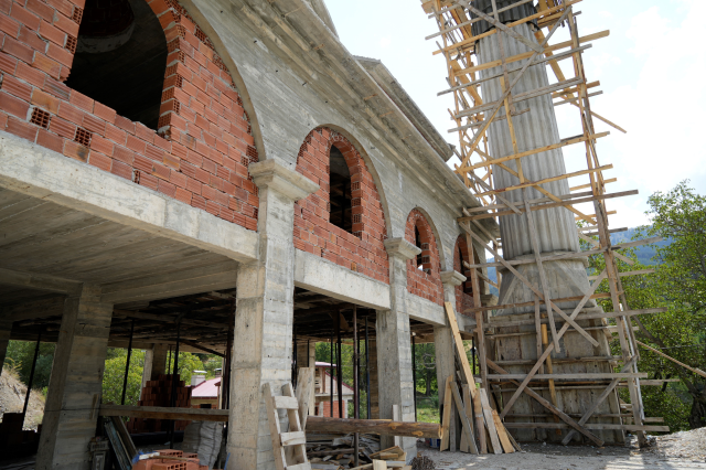 The construction of the mosque is unfinished, the congregation performs prayers in the historic church