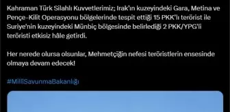 MSB'den Pençe-Kilit Operasyonu ve Münbiç'te 17 terörist etkisiz hale getirildi