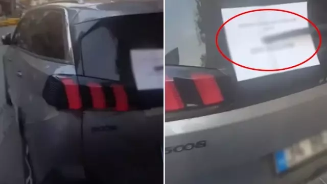 They hung a note on the car parked on the sidewalk in Istanbul, like a lesson.