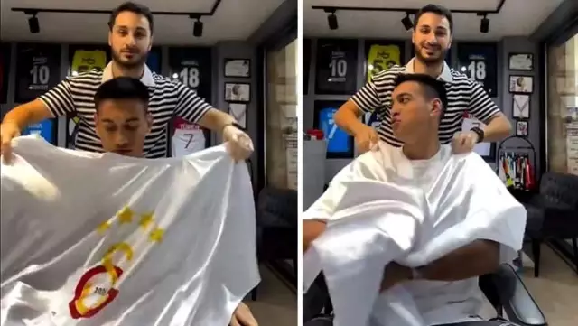 The reaction he gave was explosive! The barber dressed Irfa Can Eğribayat in a Galatasaray apron.