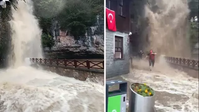 Apocalyptic scenes reminiscent of doomsday in Trabzon! The waterfall almost swallowed the tourists.