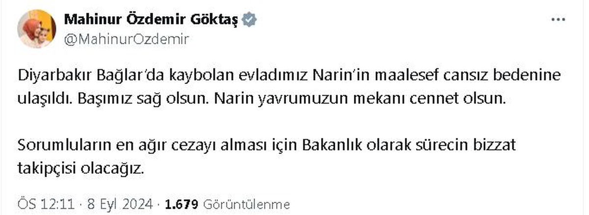 Bakan Göktaş, Narin Güran'ın ölümüyle ilgili süreci takip edecek