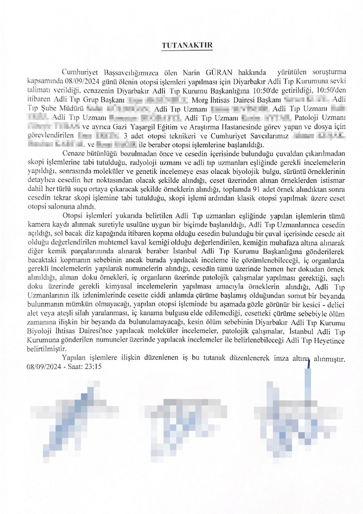 Narin'in ön otopsi raporu ortaya çıktı