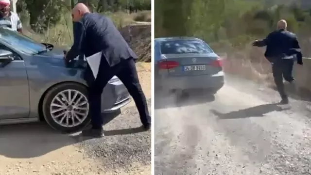 Tension in Workers' Protest! Police vehicle drove towards CHP member Mahmut Tanal.