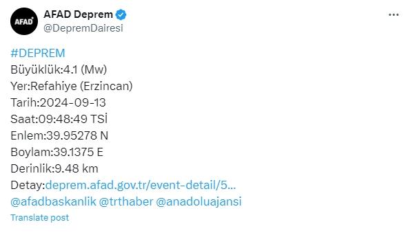 Erzincan'da deprem mi oldu, kaç şiddetinde? 13 Eylül Erzincan'da nerede deprem oldu?