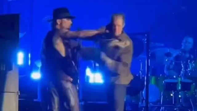 The rock band's lead singer punched the guitarist on stage, and the concert came to an end.