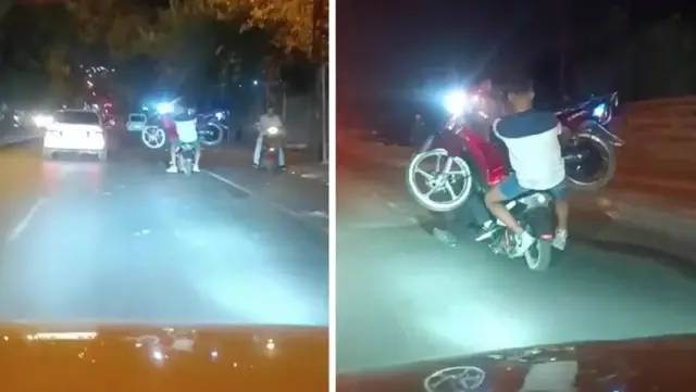 People couldn't believe their eyes! He carried a motorcycle on top of another motorcycle.