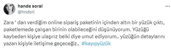 Ханде Сорал, сделавшая покупку в интернете, обнаружила золотое кольцо внутри упаковки! Она начала искать его владельца