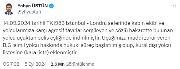 THY uçağında gergin anlar! Kabin ekibine 'Beni tutamazsın benim 10 tane fabrikam var' diye bağırdı