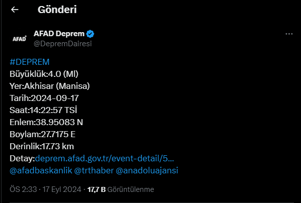 Manisa'da korkutan deprem