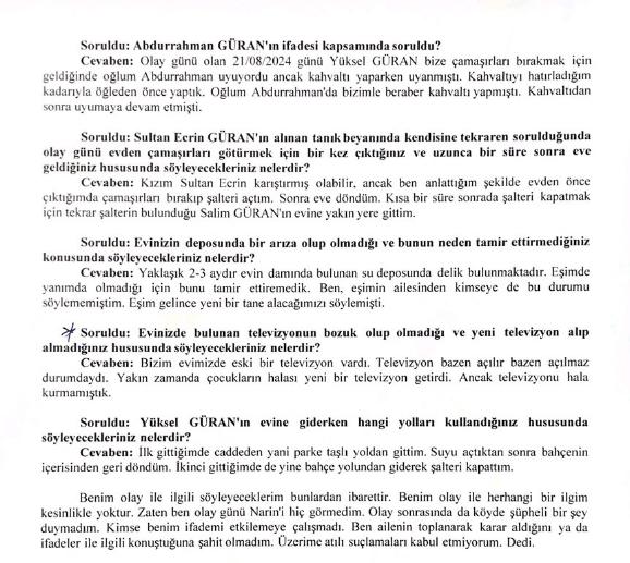 Yenge Hediye Güran'ın ifadesi ortaya çıktı: Narin kaybolduktan birkaç gün sonra telefonumu değiştirdim