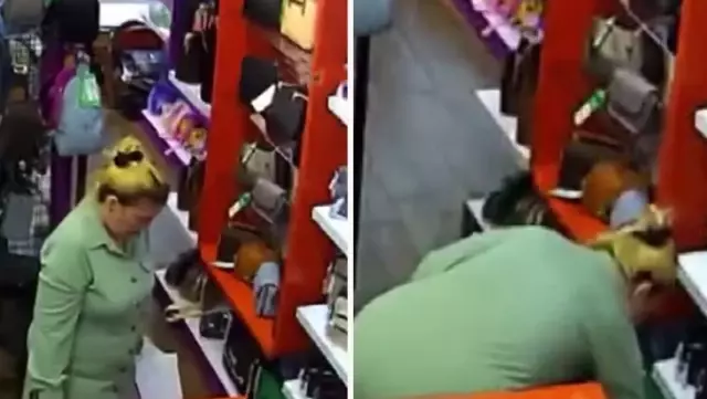 The woman who calmly entered the shop stole the bag from the shelf in the blink of an eye.